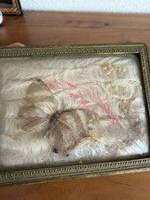 Victorian Mourning Hair Work Box: Human hair art,Real Butterfly Gilded Brass