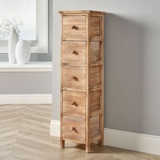 5 Drawer Chest Natural Wooden Tallboy Bedroom Storage Organiser Fully Assembled