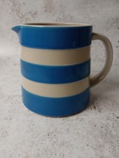 TG Green Cornishware Blue & White Jug Pitcher 950ml 13x10.5cm Striped Good Vtg 