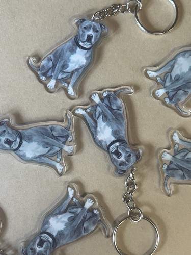 Grey staffy keyring bag charm - keyring,