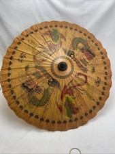 Oriental Handpainted Dragon Parasol Wooden Theatre Umbrella Bamboo Rice Paper