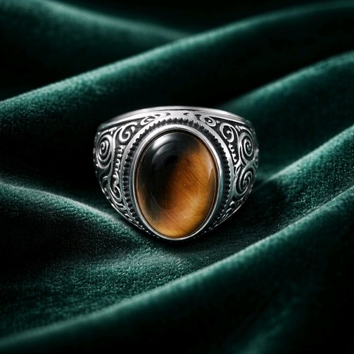 Tiger eye ring signet - ring,