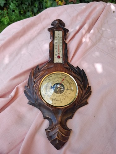 Vintage carved oak aneroid - vintage,