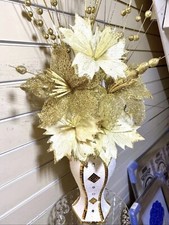 White Gold Vase With Gold Cream Flowers Mosaic Crushed Crystal Romany Bling 30cm