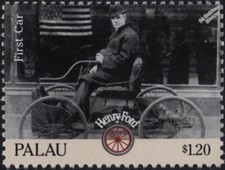 Henry Ford & FORD QUADRICYCLE Runabout Car Automobile Stamp (2013 Palau)