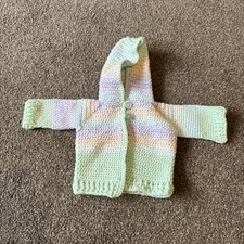 Hand Knitted Pastel Mix Hooded Baby Cardigan (Age: Approx New Born)