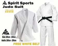 Judo uniform suit white 100% cotton 550g with free white belt adult sizes