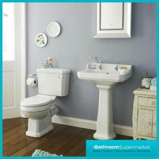 Traditional White Bathroom Suite Ceramic Toilet Sink Basin Toilet Seat & Taps