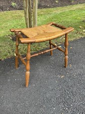 Woven Rush Seat Stool, Bench - Maple Wood Rush Seat Bench - Rustic Seating VTG