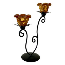 Amber Glass & Metal Flower