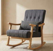 Grey Linen Rocking Chair