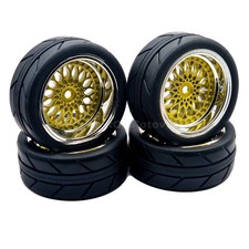 1/10 RC Road Wheels Tyres BBS Style Gold for Tamiya TT02 TT01 E 6mm 9mm offset