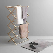 4 Tier Classic Bamboo Wooden Clothes Airer Traditional Folding Drying Rack Home