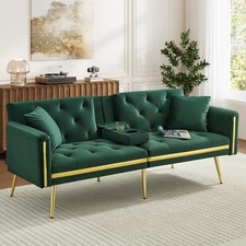 Modern Velvet Sofa Bed 2 Seater Click Clack Sofa Settee Recliner Couch Green