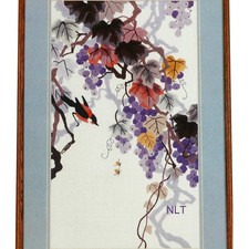 Elsa Williams GRAPES AND BIRD Crewel Embroidery Kit Huang Huanwu Watercolor Adap