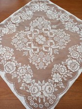 Lovely Vintage Small Square White Cotton Lace Effect Tablecloth