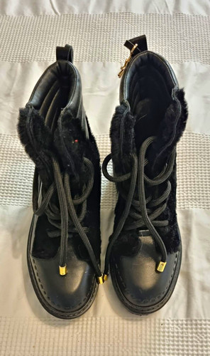 Black leather platform ankle - black,