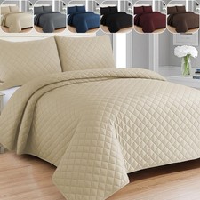 3 PIECE QUILTED BEDSPREAD BED THROW SINGLE DOUBLE KING SIZE EMBOSSED BEDDING SET