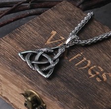 Viking Celtic Knot Snake Necklace Silver Talisman Pendant Mens Gaelic Design