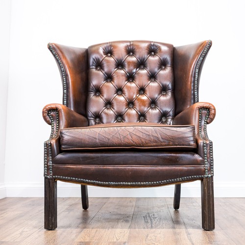 Brown leather chesterfield - leather,