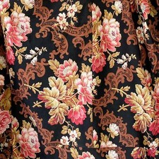 Antique valance for ciel de lit red black beige pink floral cotton fabric piece