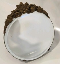 Vintage Antique Gold Barbola Mirror 8" Bevelled Edge Round Glass Classic Floral 