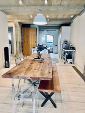 X Leg Dining Table Bench Industrial Rustic Kitchen Table Thick Wood Steel Legs