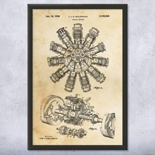 Radial Engine Patent Wall Art Poster, Canvas or Framed Aviation Gifts