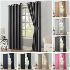 Thick Thermal Blackout Curtains Ready Made Eyelet Ring Top Pair Panel +Tie Backs