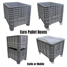 NEW Strong Plastic Euro Pallet Storage Box Boxes 1200x800x800mm Static or Mobile
