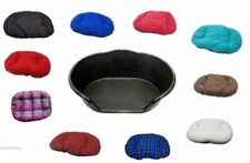 BLACK PLASTIC DOG BED WITH COLOURED CUSHION PET DOG/CAT