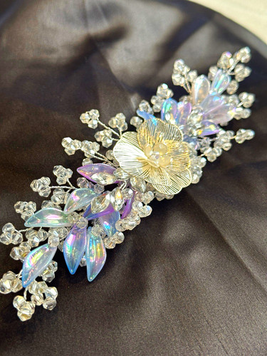 Silver tone crystal floral - tone,