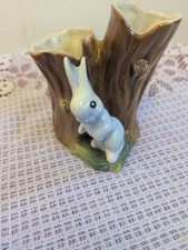 Vintage Hornsea Pottery vase 571 Rabbit and woodland Tree Stump