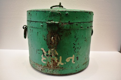 Antique metal dry storage bin - storage,