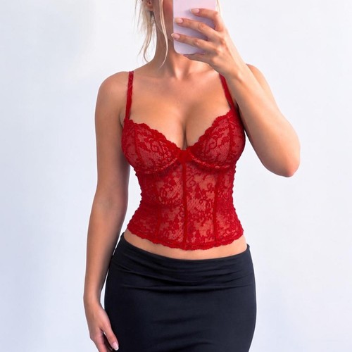 Y2k vintage red lace sheer