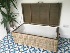 OTTOMAN STORAGE BOX CHEST TRUNK WOOD GREY WICKER HANDLES NEW CH48 WIRRAL TABLE L