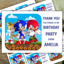 SONIC THE HEDGEHOG STICKERS personalised thank you for party bags x16