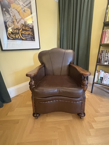 Pair vintage oak leather - pair, of