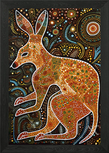 Kangaroo aboriginal art framed - kangaroo,