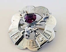 Mizpah  / Miracle Scottish  Celtic brooch with Stags Head & Amethyst glass stone