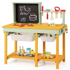 Kids Wooden Toy Workbench Toddlers Deluxe Construction Bench Toy w/Storage