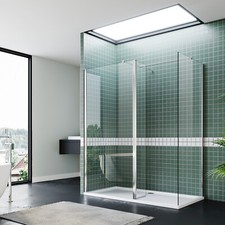 Walk In Shower Enclosure and Tray With Flipper Wet Room Screen 8mm Glass Cubicle