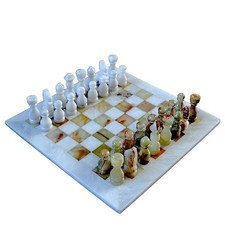 Scacchiera da Tavolo con Scacchi Marmo Bianco Onice Verde Italian Chess Set 25cm