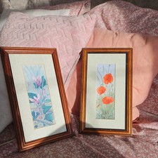 Pair Of Lovely Vintage Framed Botanical Flowers  Pictures By Julie Hockin 1990