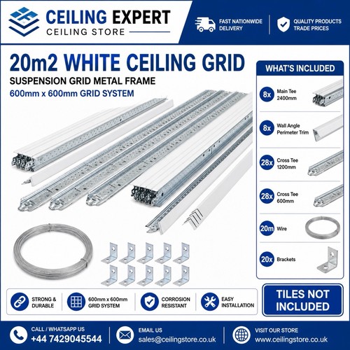 20m2 white suspended ceiling - white,