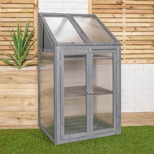 Grey Wooden Mini Greenhouse Cold Frame with Polycarbonate Panels H120xW69xD49cm