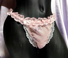 Sweet Pink Chiffon Frilly Sissy Panties cd tv  Ladies style knickers Tanga