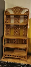 Bamboo Vintage Tall Bookcase with Wicker Shelves Boho Tiki Display Shelving Unit