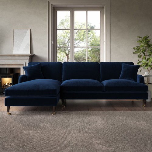 Navy velvet shaped sofa - sofa, 3