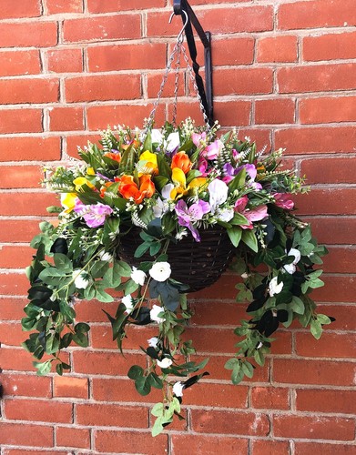 Artificial hanging basket with - basket,